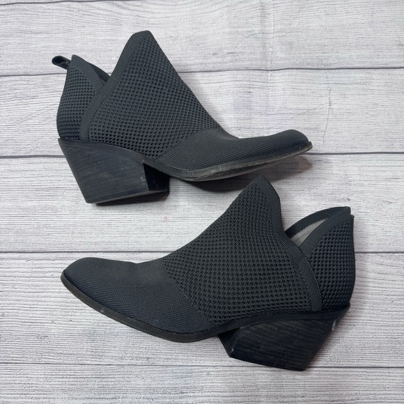 Eileen Fisher Shoes - Eileen Fisher Graphite Stretch Knit Stack Heel Bootie Women Size 9.5 Minimalist